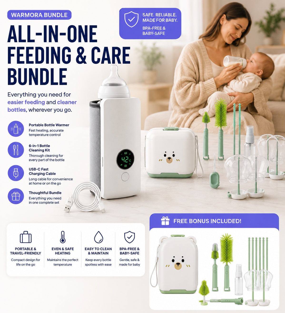 Portable Wireless Rechargeable Baby Bottle Warmer USB
