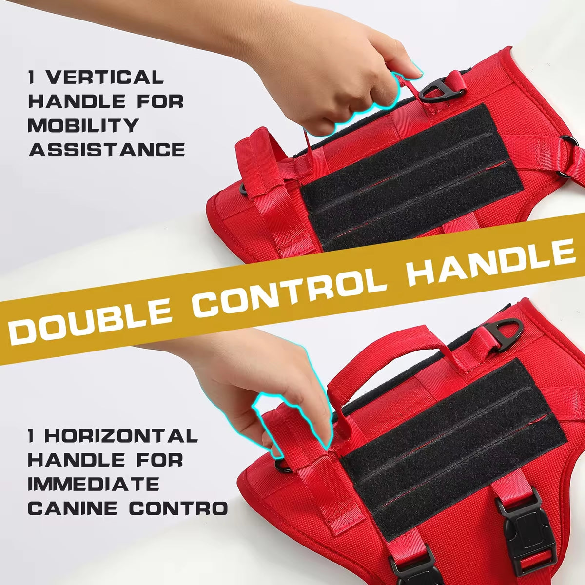 Heat-resistant Durable Nylon Tactical Service Dog Harness, Adjustable No-pull Reflective Vest With Dual Handles For Large Dogs
